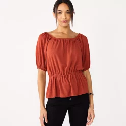 Women's Nine West Puff Sleeve Square Neck Peplum Top -Clothing Sales Store 5594992 Dogwood Leaf