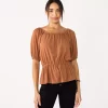 Women's Nine West Puff Sleeve Square Neck Peplum Top -Clothing Sales Store 5594992 Mocha Frosting