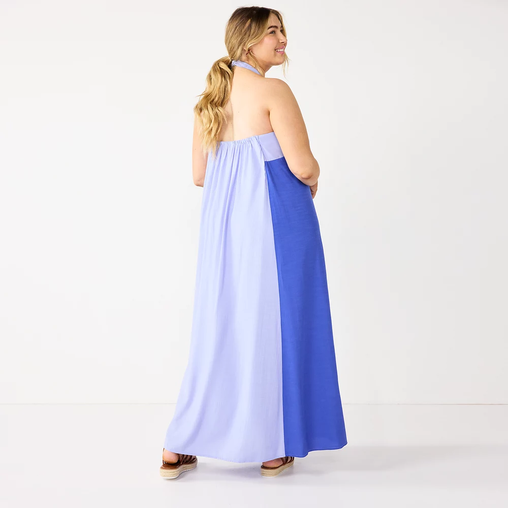 Plus Size Nine West Halter Neck Colorblock Maxi Dress 5 Plus Size Nine West Halter Neck Colorblock Maxi Dress - Image 3