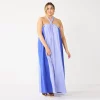 Plus Size Nine West Halter Neck Colorblock Maxi Dress -Clothing Sales Store 5657785 Clematis Blue Combo