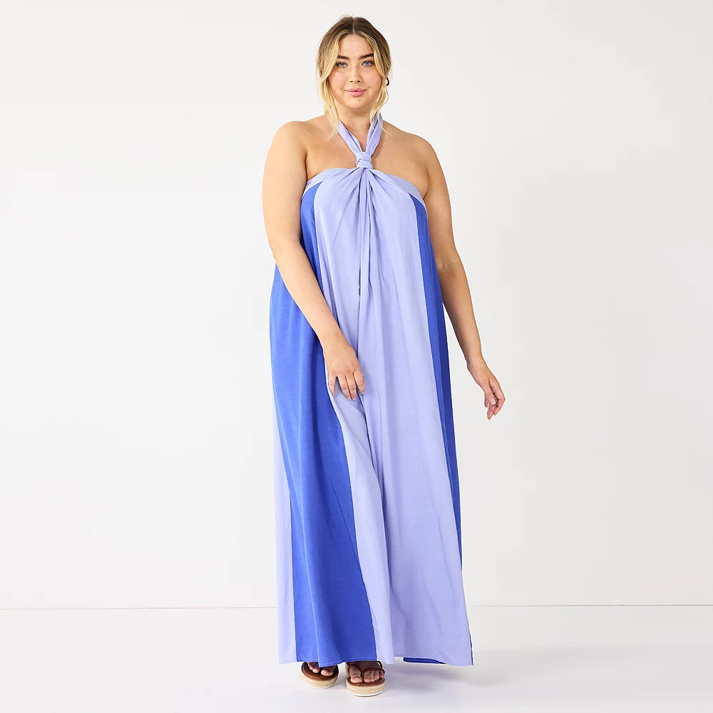 Plus Size Nine West Halter Neck Colorblock Maxi Dress 3 Plus Size Nine West Halter Neck Colorblock Maxi Dress