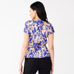 Women's Nine West Short Sleeve Peplum Wrap Top -Clothing Sales Store 5670316 ALT