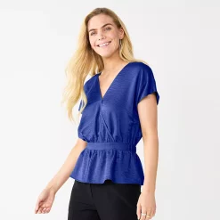 Women's Nine West Short Sleeve Peplum Wrap Top -Clothing Sales Store 5670316 Clara Purple