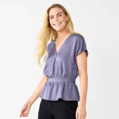 Women's Nine West Short Sleeve Peplum Wrap Top -Clothing Sales Store 5670316 Fairy Lavender