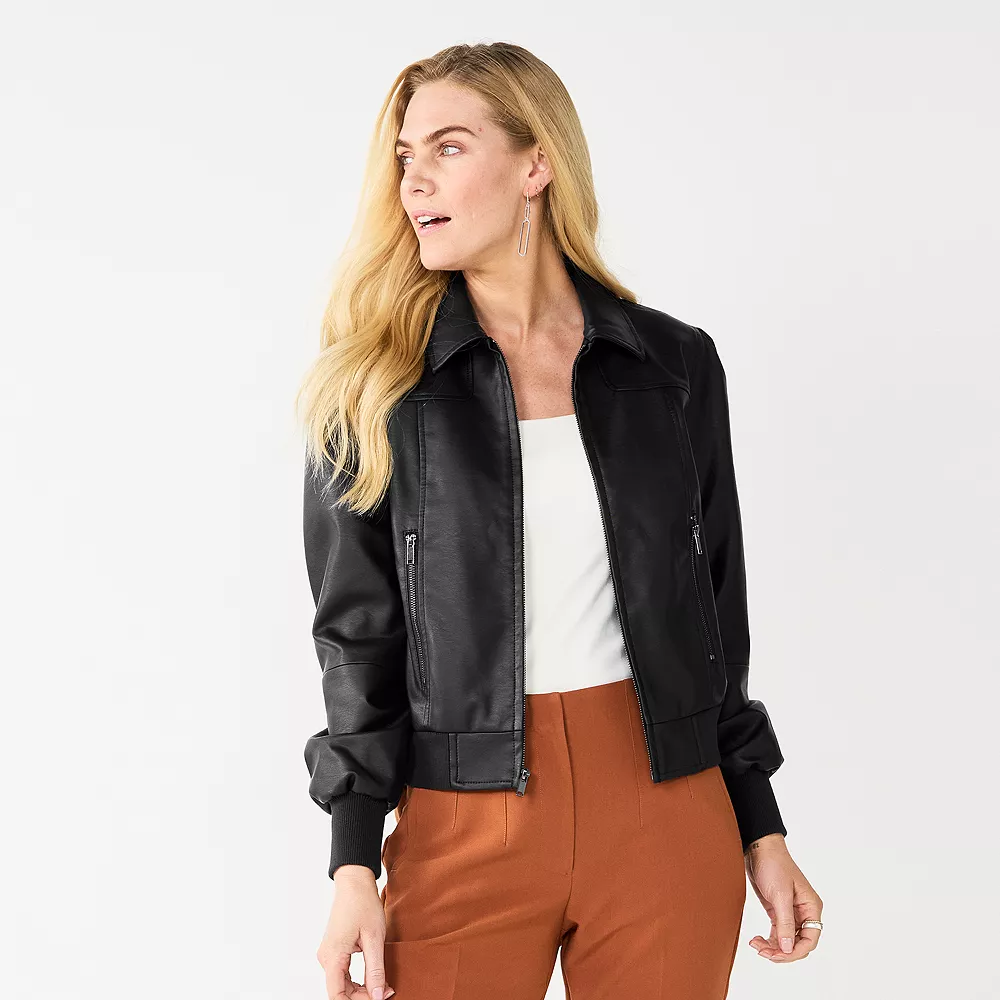 Women's Nine West Faux-Leather Aviator Jacket 5 Women's Nine West Faux-Leather Aviator Jacket - Image 3