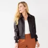 Women's Nine West Faux-Leather Aviator Jacket -Clothing Sales Store 5676338 Swiss Brown