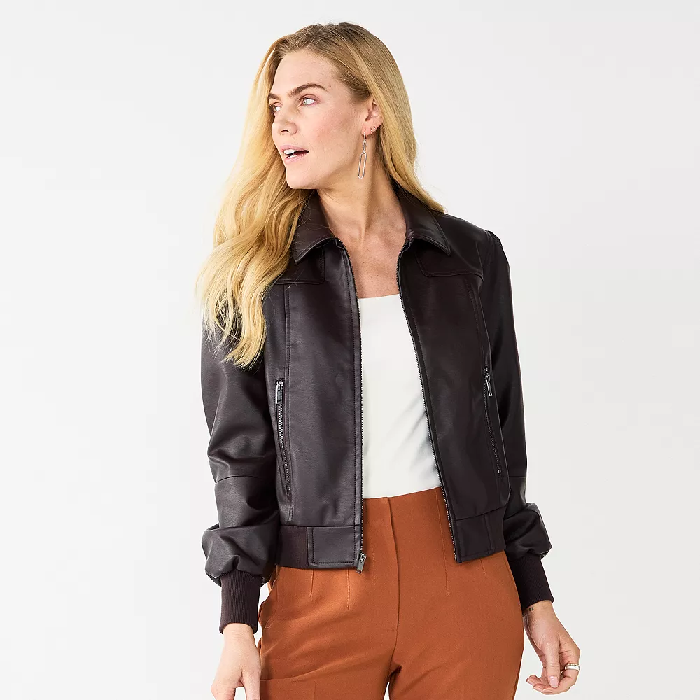 Women's Nine West Faux-Leather Aviator Jacket 3 Women's Nine West Faux-Leather Aviator Jacket