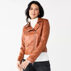 Women's Nine West Faux-Leather Moto Jacket 11 Women's Nine West Faux-Leather Moto Jacket -Clothing Sales Store 5676864 Baked Nutmeg