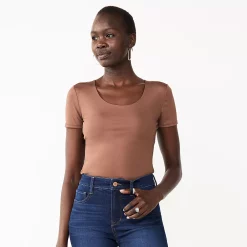 Women's Nine West Sculpt Short Sleeve Scoopneck Bodysuit -Clothing Sales Store 5685482 Amythest Raisin