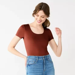 Women's Nine West Sculpt Short Sleeve Scoopneck Bodysuit -Clothing Sales Store 5685482 Elite Wine