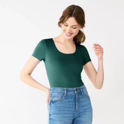 Women's Nine West Sculpt Short Sleeve Scoopneck Bodysuit -Clothing Sales Store 5685482 Lavish Green