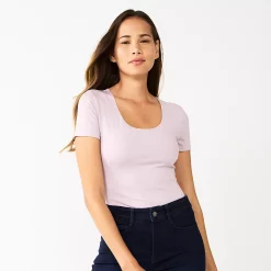 Women's Nine West Sculpt Short Sleeve Scoopneck Bodysuit -Clothing Sales Store 5685482 Lilac Bellflower