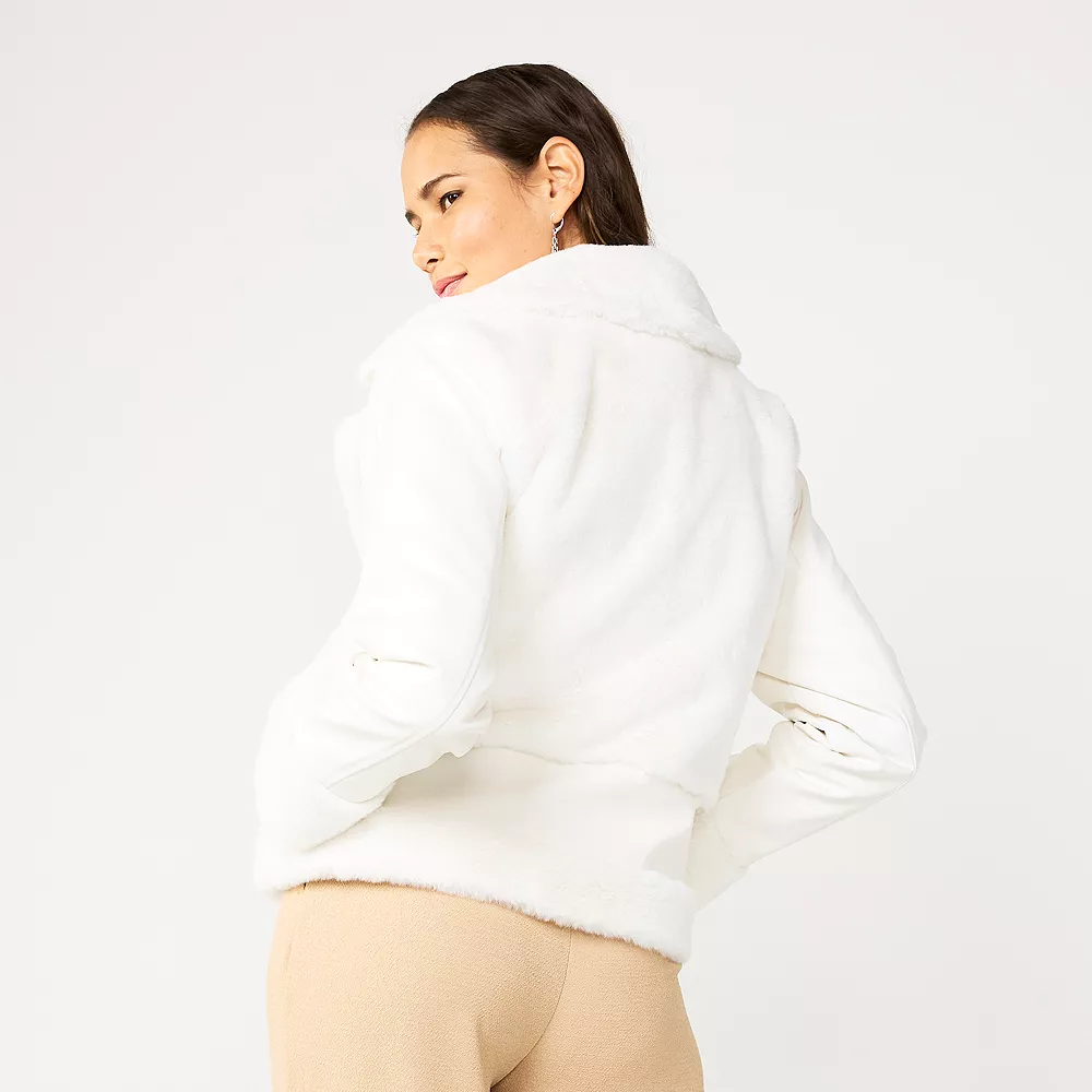 Women's Nine West Faux-Fur Faux-Leather Moto Jacket 4 Women's Nine West Faux-Fur Faux-Leather Moto Jacket - Image 2