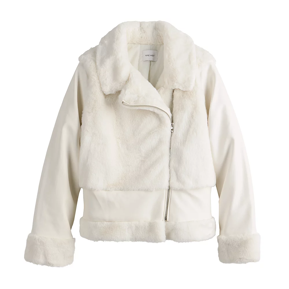Women's Nine West Faux-Fur Faux-Leather Moto Jacket 5 Women's Nine West Faux-Fur Faux-Leather Moto Jacket - Image 3