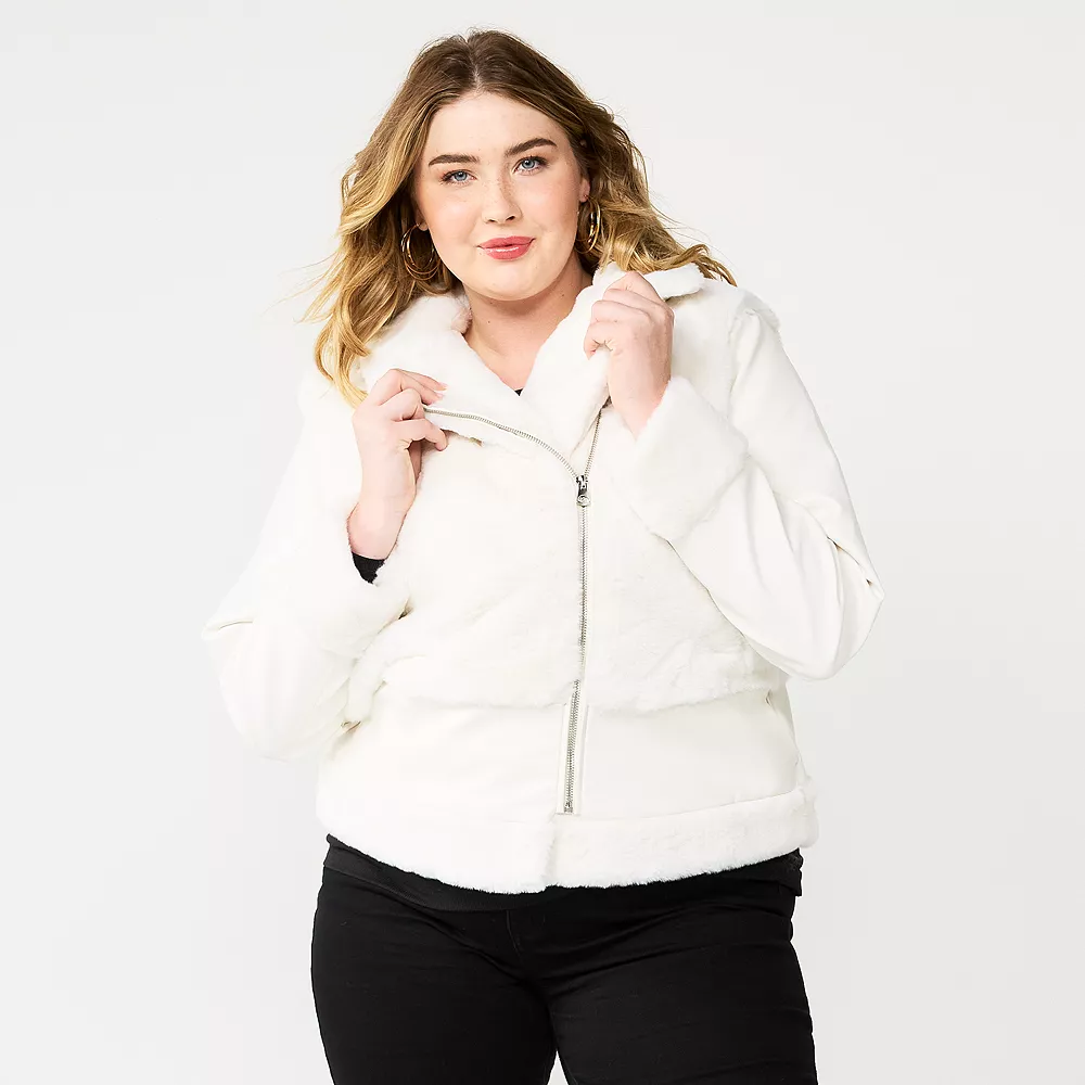 Plus Size Nine West Faux-Fur Faux-Leather Moto Jacket 3 Plus Size Nine West Faux-Fur Faux-Leather Moto Jacket