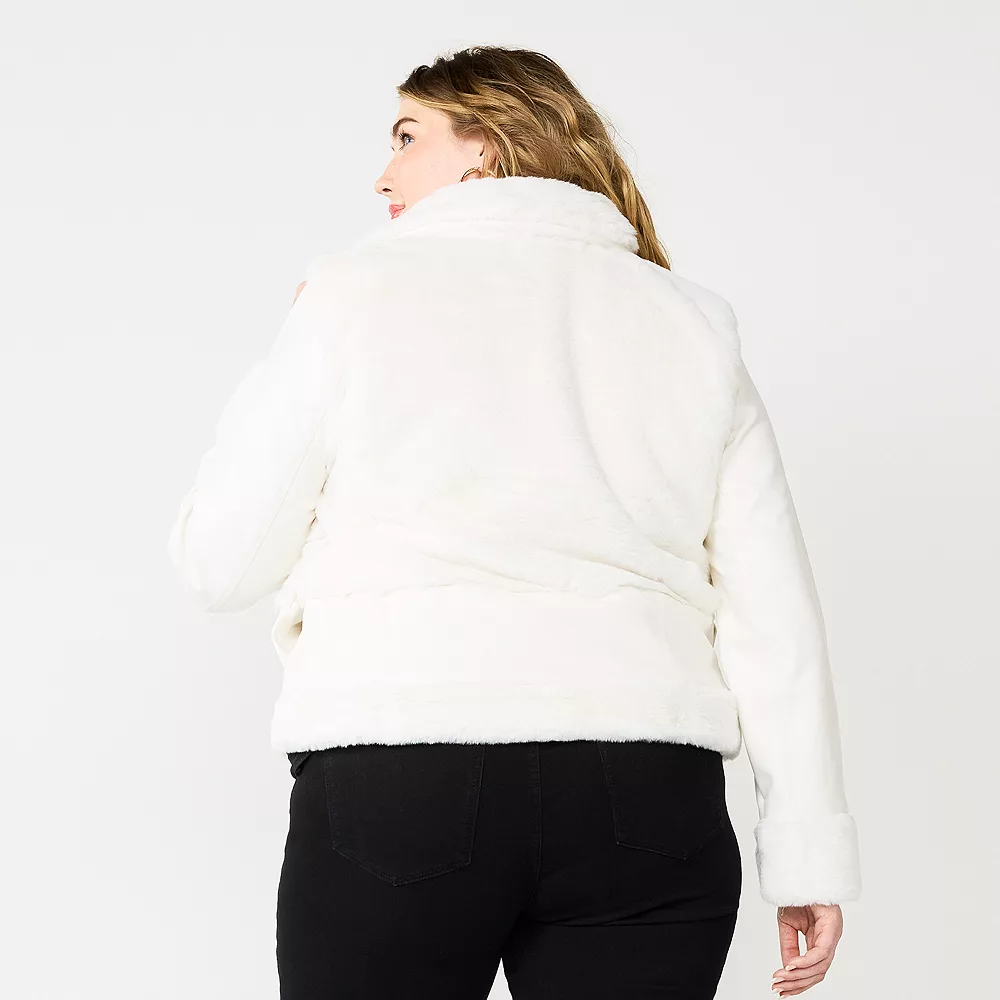 Plus Size Nine West Faux-Fur Faux-Leather Moto Jacket 4 Plus Size Nine West Faux-Fur Faux-Leather Moto Jacket - Image 2