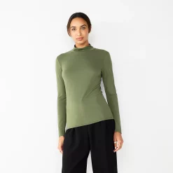 Women's Nine West Long Sleeve Fitted Turtleneck Top -Clothing Sales Store 5691570 Infantry Olive