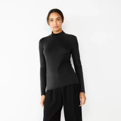 Women's Nine West Long Sleeve Fitted Turtleneck Top -Clothing Sales Store 5691570 Mineral Black