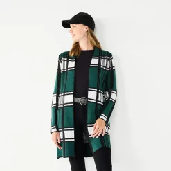 Women's Nine West Jacquard Long Cardigan 35 Women's Nine West Jacquard Long Cardigan -Clothing Sales Store 5692188 Green Plaid