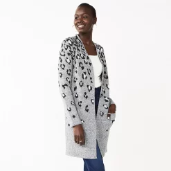 Women's Nine West Jacquard Long Cardigan 31 Women's Nine West Jacquard Long Cardigan -Clothing Sales Store 5692188 Grey Cheetah