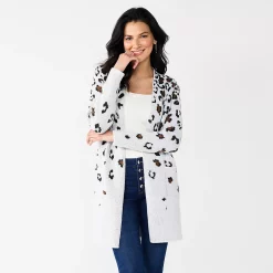 Women's Nine West Jacquard Long Cardigan 26 Women's Nine West Jacquard Long Cardigan -Clothing Sales Store 5692188 White Cheetah
