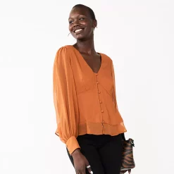 Women's Nine West Long Sleeve V-Neck Button Front Blouse 17 Women's Nine West Long Sleeve V-Neck Button Front Blouse -Clothing Sales Store 5692662 Baked Nutmeg