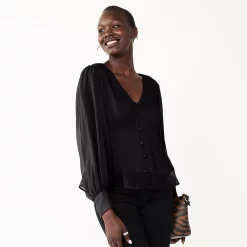 Women's Nine West Long Sleeve V-Neck Button Front Blouse 12 Women's Nine West Long Sleeve V-Neck Button Front Blouse -Clothing Sales Store 5692662 Mineral Black