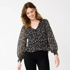 Women's Nine West Long Sleeve V-Neck Button Front Blouse 15 Women's Nine West Long Sleeve V-Neck Button Front Blouse -Clothing Sales Store 5692662 Small Animal