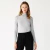 Petite Nine West Long Sleeve Fitted Turtleneck Top -Clothing Sales Store 5693745 Gray Fox Heather