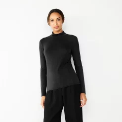 Petite Nine West Long Sleeve Fitted Turtleneck Top -Clothing Sales Store 5693745 Mineral Black