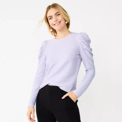 Women's Nine West Pleat Sleeve Crewneck Top -Clothing Sales Store 5696752 Cherub Lilac