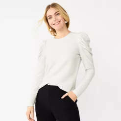 Women's Nine West Pleat Sleeve Crewneck Top