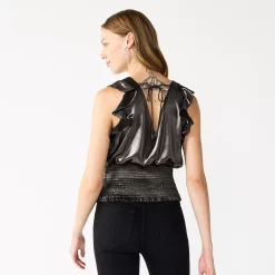 Women's Nine West Sleeveless Ruffle Smocked Hem Top -Clothing Sales Store 5697194 ALT