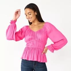 Women's Nine West Long Sleeve Sweetheart Peplum Top -Clothing Sales Store 5697209 Always Pink