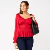 Women's Nine West Long Sleeve Sweetheart Peplum Top -Clothing Sales Store 5697209 Cupid Bow