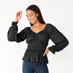 Women's Nine West Long Sleeve Sweetheart Peplum Top -Clothing Sales Store 5697209 Mineral Black
