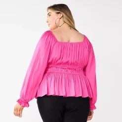 Plus Size Nine West Long Sleeve Sweetheart Peplum Top -Clothing Sales Store 5697509 ALT