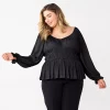 Plus Size Nine West Long Sleeve Sweetheart Peplum Top -Clothing Sales Store 5697509 Mineral Black