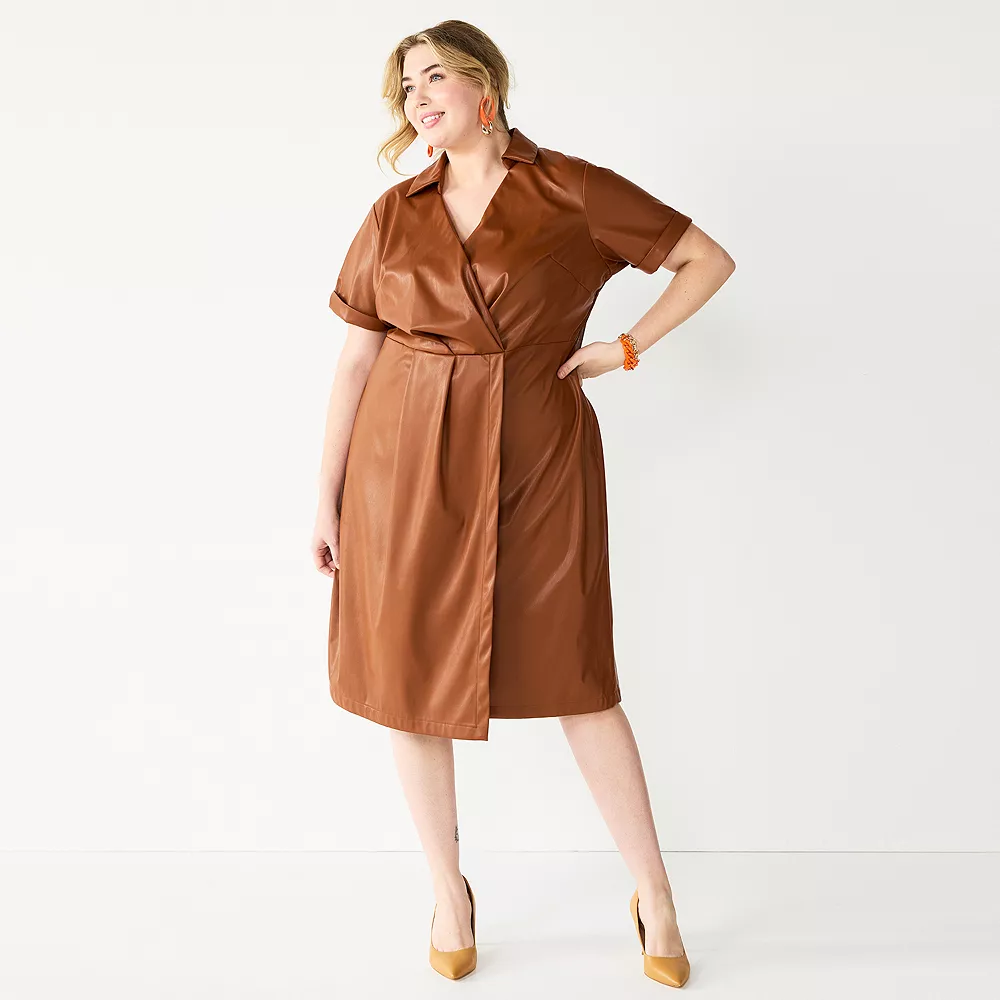 Plus Size Nine West Faux Leather Midi Dress 3 Plus Size Nine West Faux Leather Midi Dress