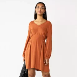 Women's Nine West Knot-Back Long Sleeve Dress -Clothing Sales Store 5706383 Baked Nutmeg