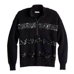 Women's Nine West Quarter Zip Sequin Stripe Pullover Sweater -Clothing Sales Store 5713489 ALT5