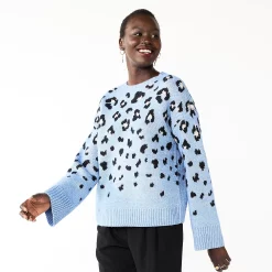Women's Nine West Patterned Crewneck Sweater -Clothing Sales Store 5731865 Blue Leopard