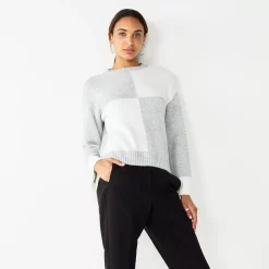 Women's Nine West Patterned Crewneck Sweater -Clothing Sales Store 5731865 Gray Heather Combo
