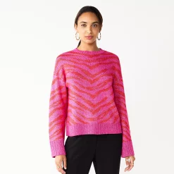 Women's Nine West Patterned Crewneck Sweater -Clothing Sales Store 5731865 Pink Zebra Stripe