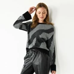 Petite Nine West Patterned Crewneck Sweater