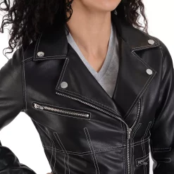 Women's Nine West Faux-Leather Biker Jacket -Clothing Sales Store 5766199 ALT3