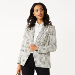 Women's Nine West Double Breasted Blazer -Clothing Sales Store 5766225 Navy Ivory Plaid