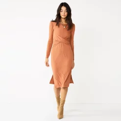 Women's Nine West Ribbed Long Sleeve Dress -Clothing Sales Store 5766567 Mocha Frosting