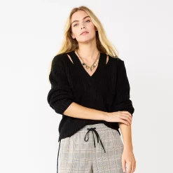 Women's Nine West Twist-Front Cutout Sweater -Clothing Sales Store 5781498 Mineral Black