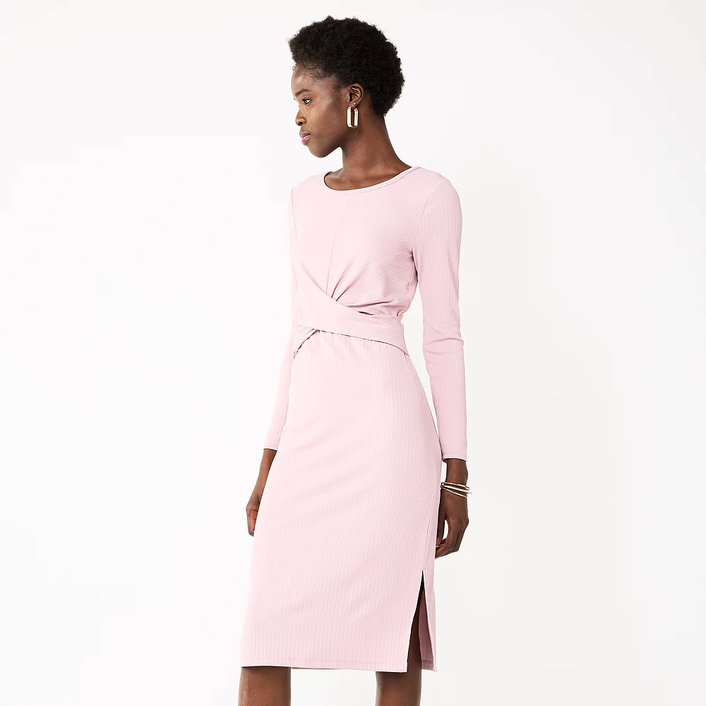 Petite Nine West Twist-Front Long Sleeve Midi Dress 4 Petite Nine West Twist-Front Long Sleeve Midi Dress - Image 2